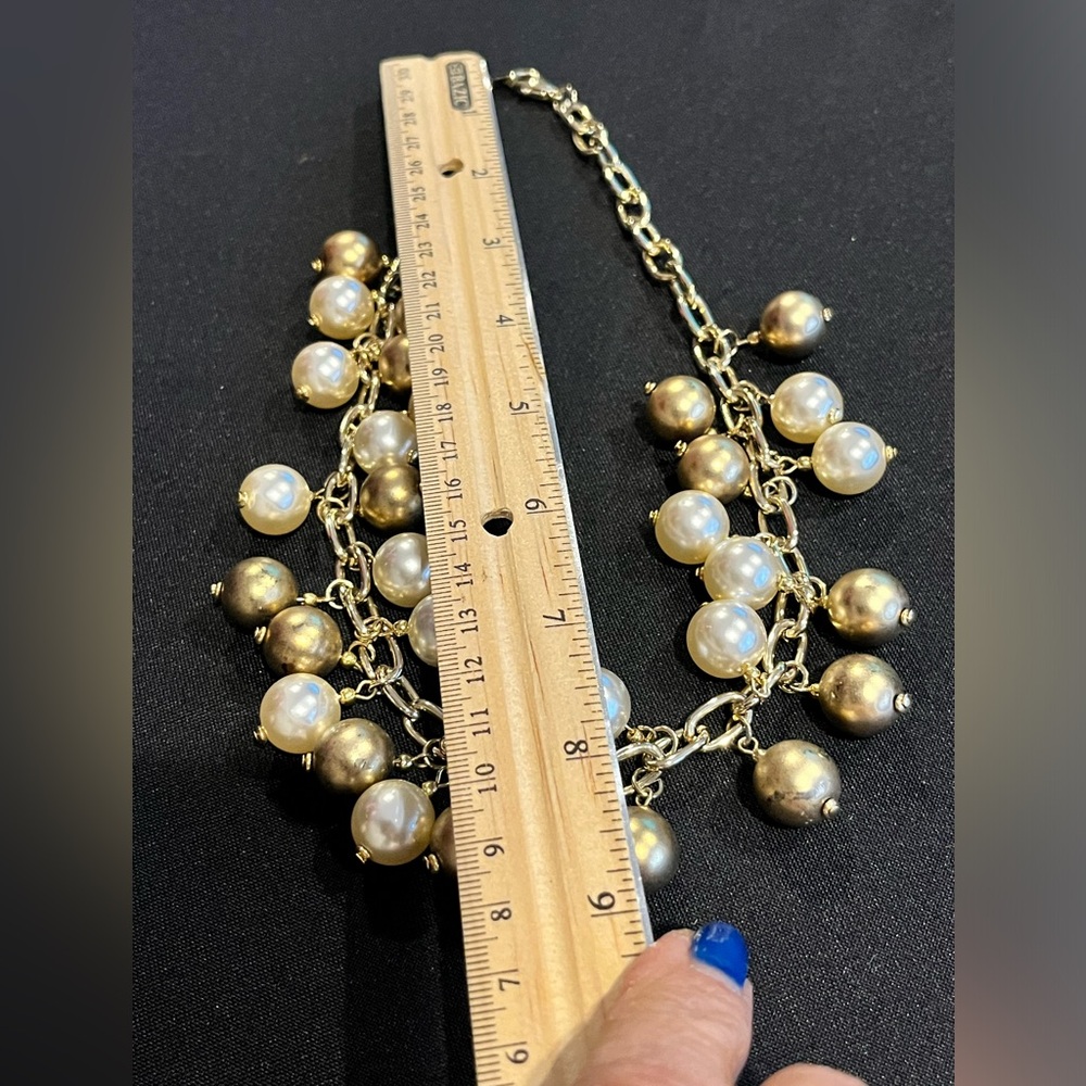 Vintage 2 Tone pearl beaded necklace in gold tone - Picture 8 of 10